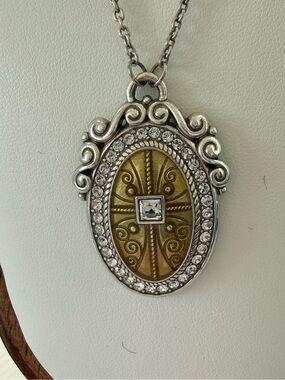 Brighton Gold and Silver Oval Filigree Pendant Necklace with Crystal